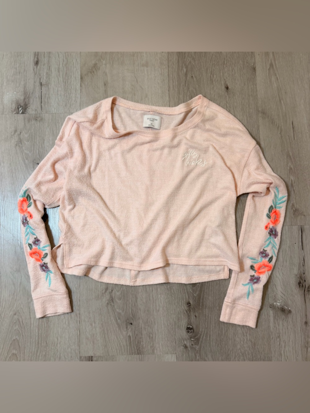 Gilly Hicks Pink Long Sleeve Crop Top with Floral Sleeves / XS